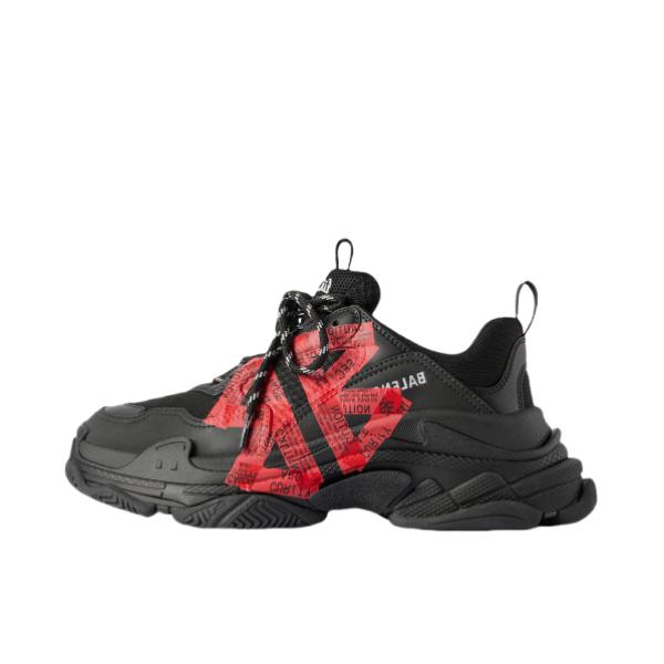 推荐商品：Balenciaga 巴黎世家 Triple S Tape Type 厚底 系带 低帮 圆头 运动休闲鞋 黑色/红色