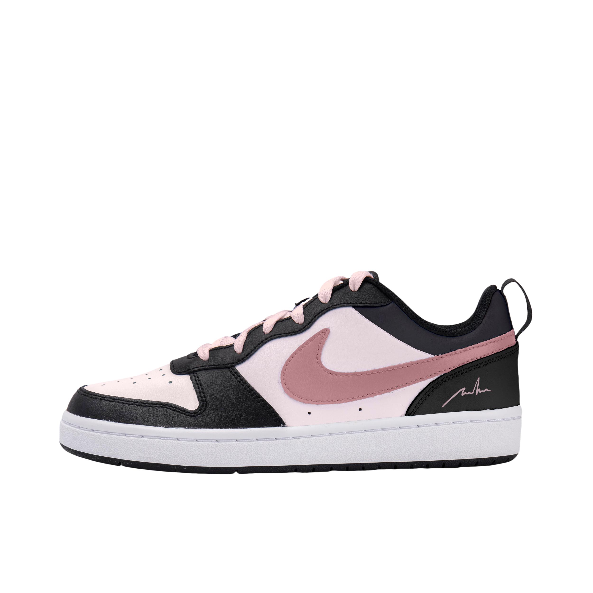 推荐商品：【定制球鞋】 Nike Court Borough 2 板鞋 包裹性增高减龄解构风合成革美式防滑复古轻便 女款/新霉霉/黑色/粉色