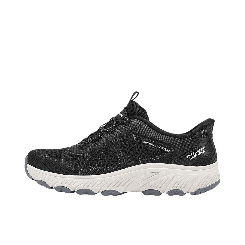 推荐商品：Skechers/斯凯奇 Slip ins系列 一脚蹬 松紧带 圆头 青年 健步鞋 闪穿鞋 户外休闲鞋 女款/黑色/灰色