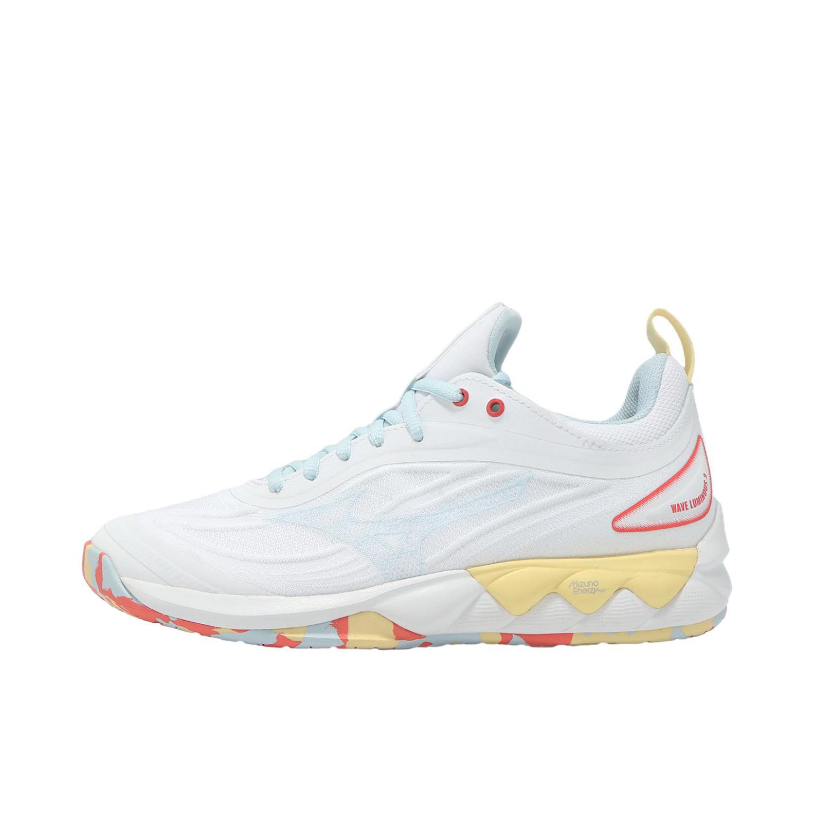 推荐商品：Mizuno/美津浓 WAVE LUMINOUS 3 室内 比赛 缓震软弹贴合型 排球鞋 女款/白色/蓝色