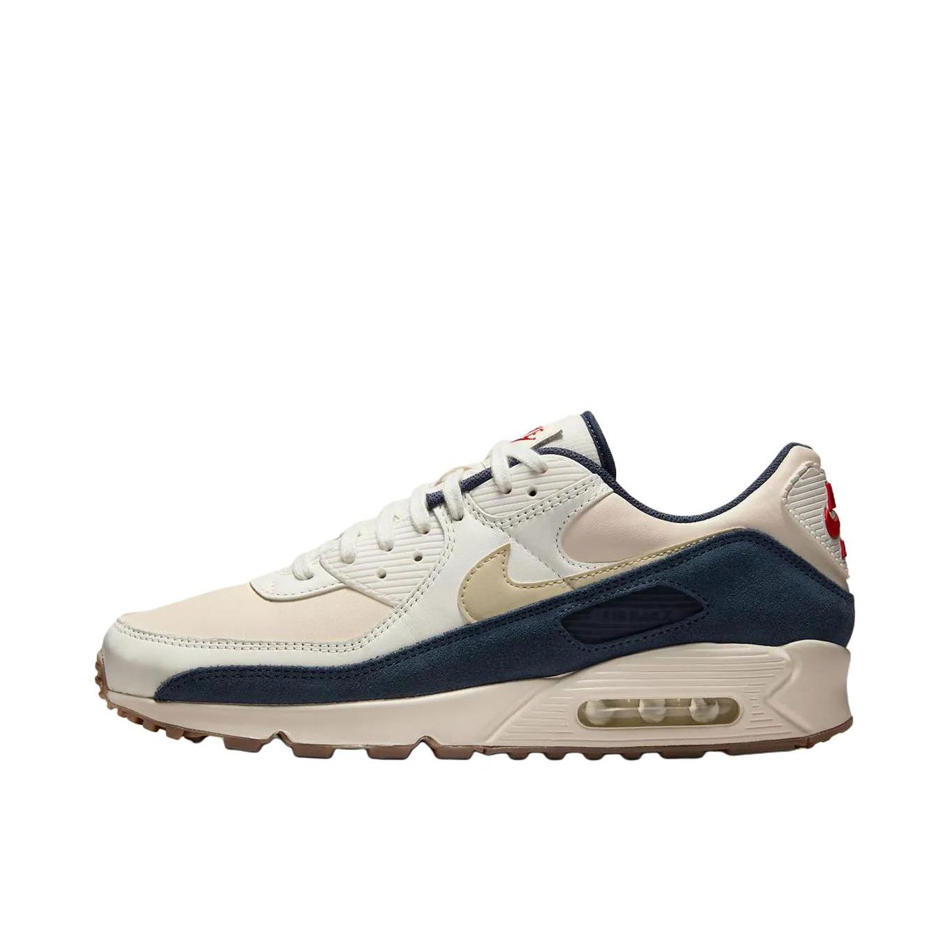 推荐商品：Nike Air Max 90 Ultra 跑鞋 气垫缓震防滑耐磨舒适轻便百搭简约运动网布低帮贴合 米色/蓝色