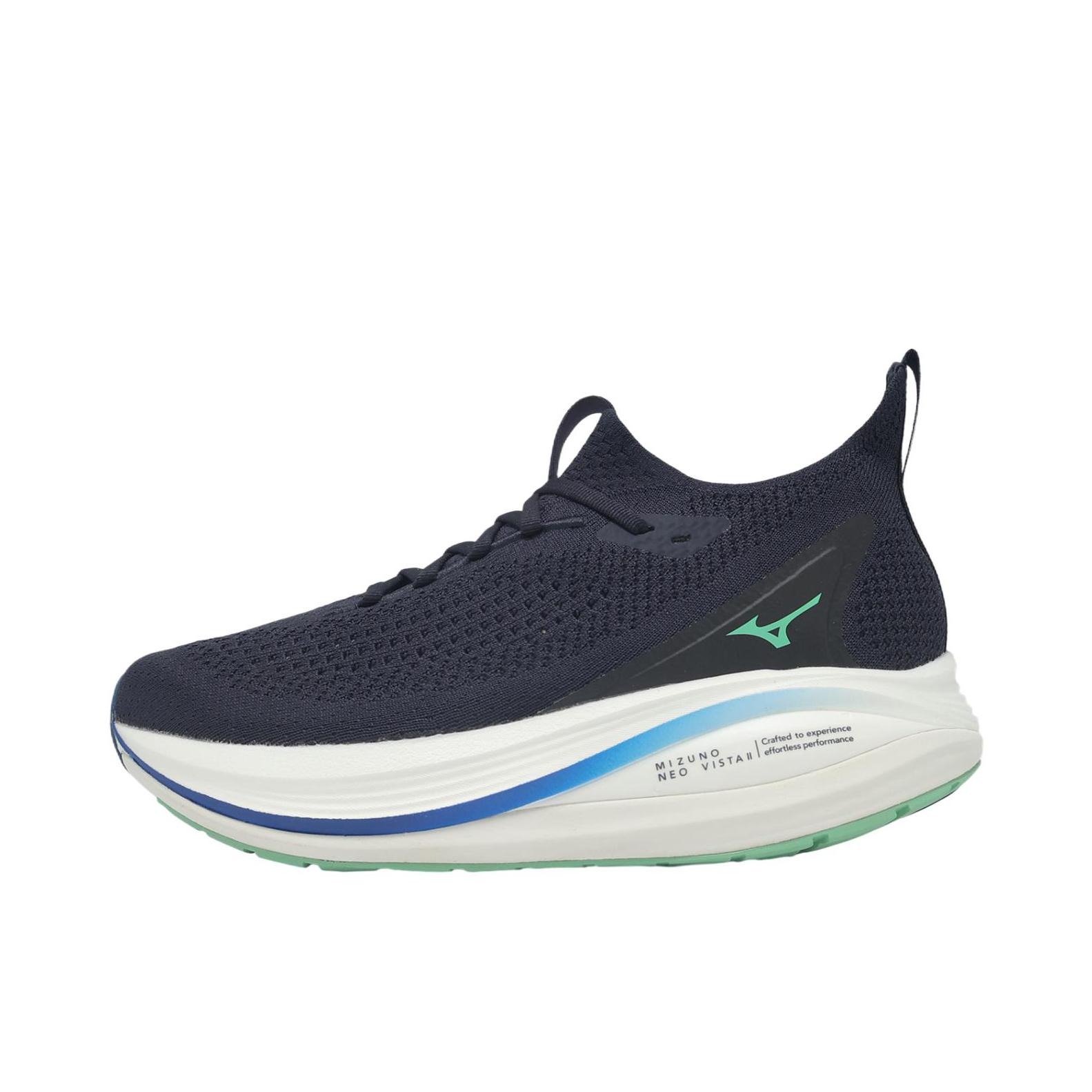 推荐商品：Mizuno/美津浓 Neo Vista 2 跑鞋 柔软耐磨回弹橡胶支撑 蓝色/白色