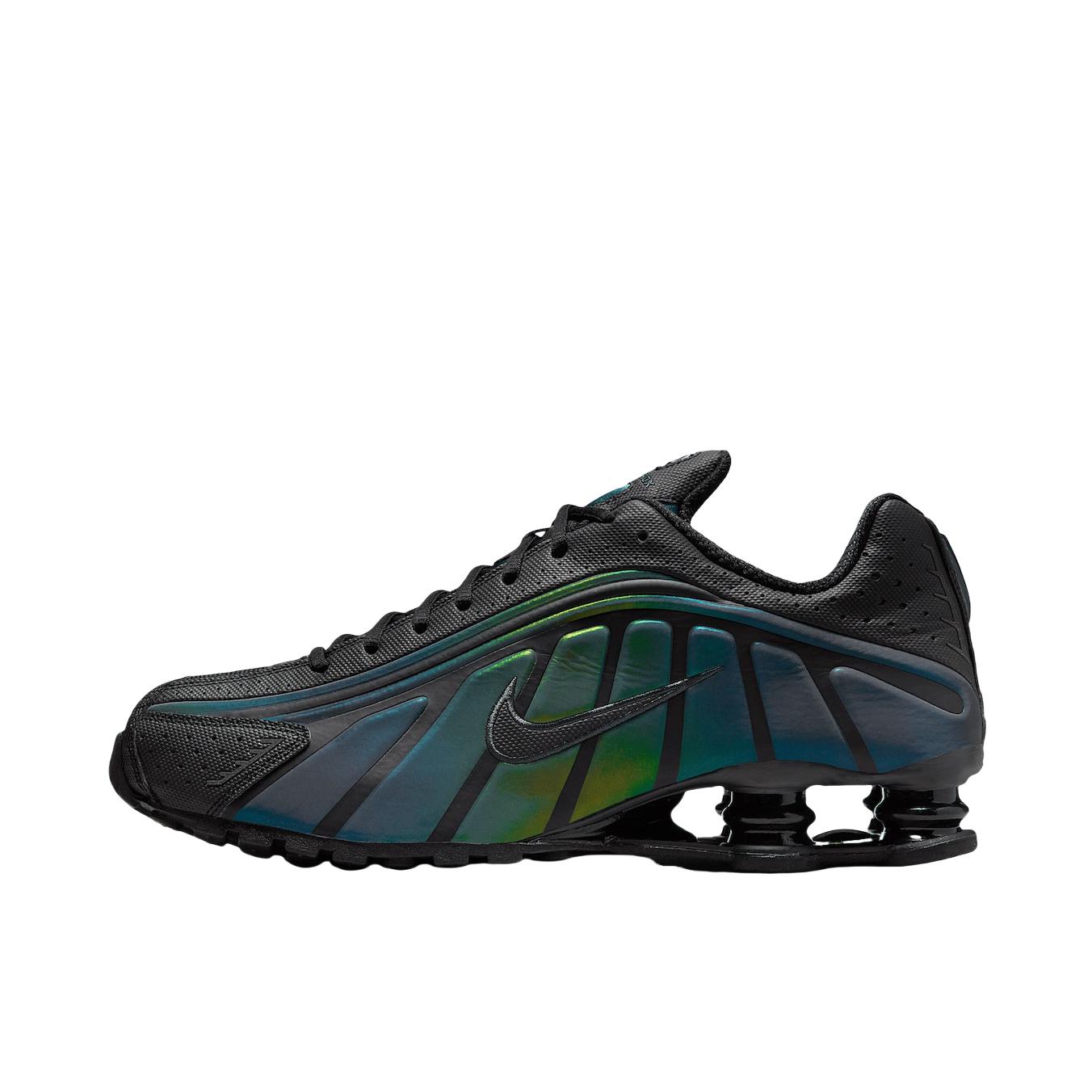 推荐商品：Nike Shox R4 跑鞋 气柱弹簧气垫防滑耐磨舒适减震复古百搭合成革回弹支撑贴合短跑耐用 黑色/绿色