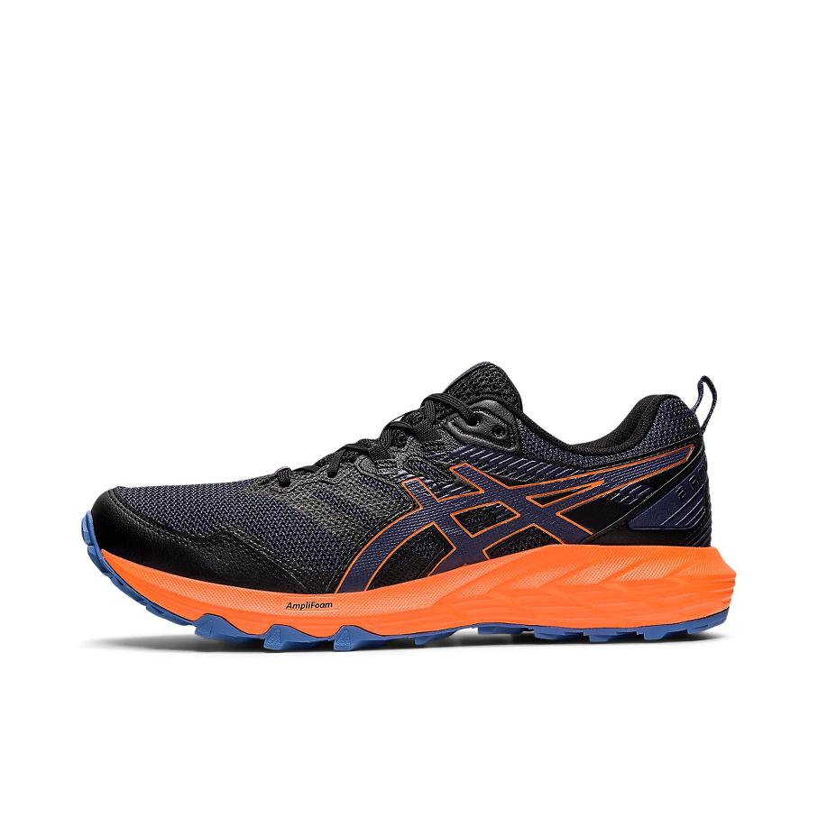 推荐商品：Asics/亚瑟士 Gel-Sonoma 6 跑鞋 山地越野回弹抓地防滑耐磨缓冲轻量舒适透气织物合成革运动 黑色/蓝色/橙色