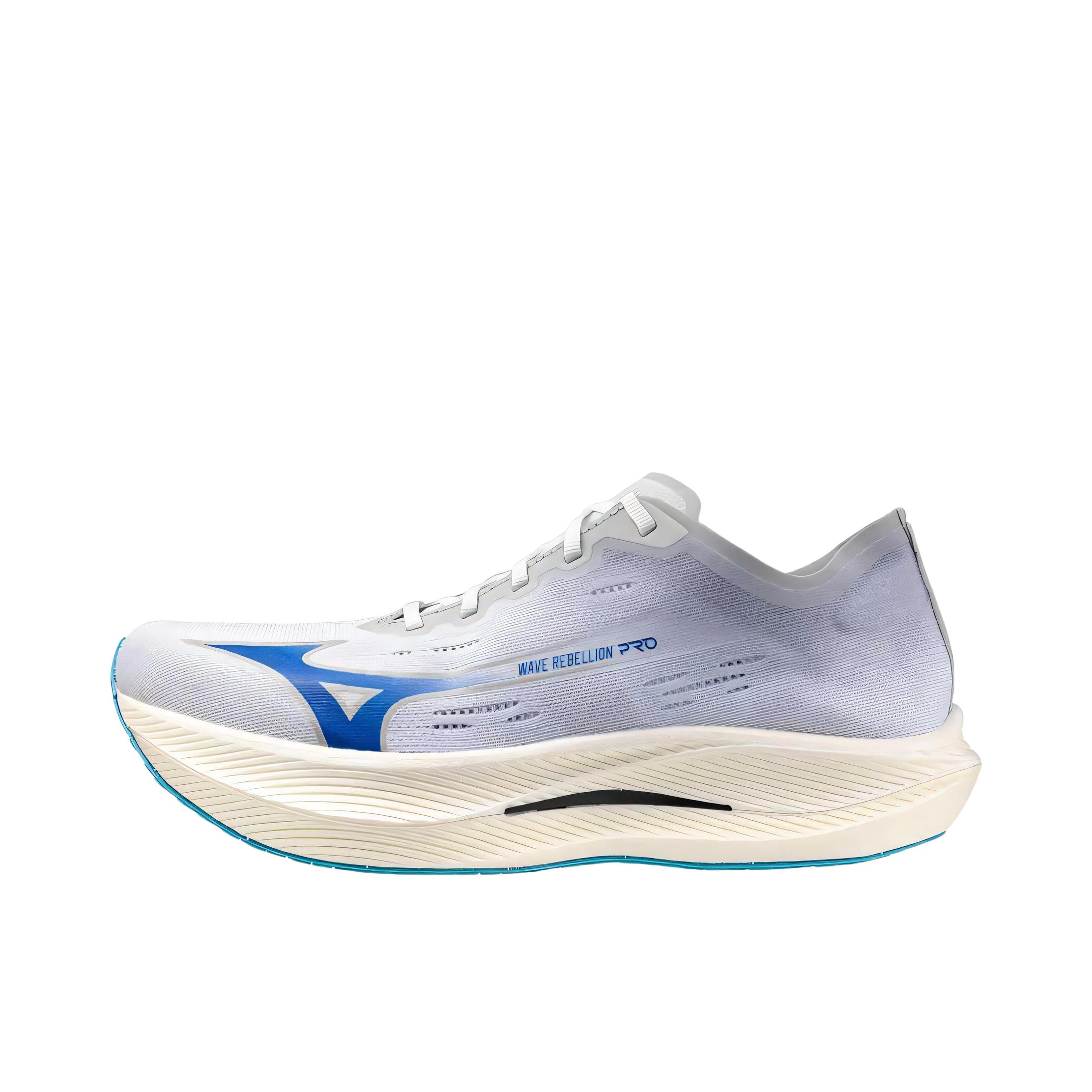推荐商品：Mizuno/美津浓 WAVE REBELLION PRO 跑鞋 百搭耐磨低帮圆头 白色/蓝色