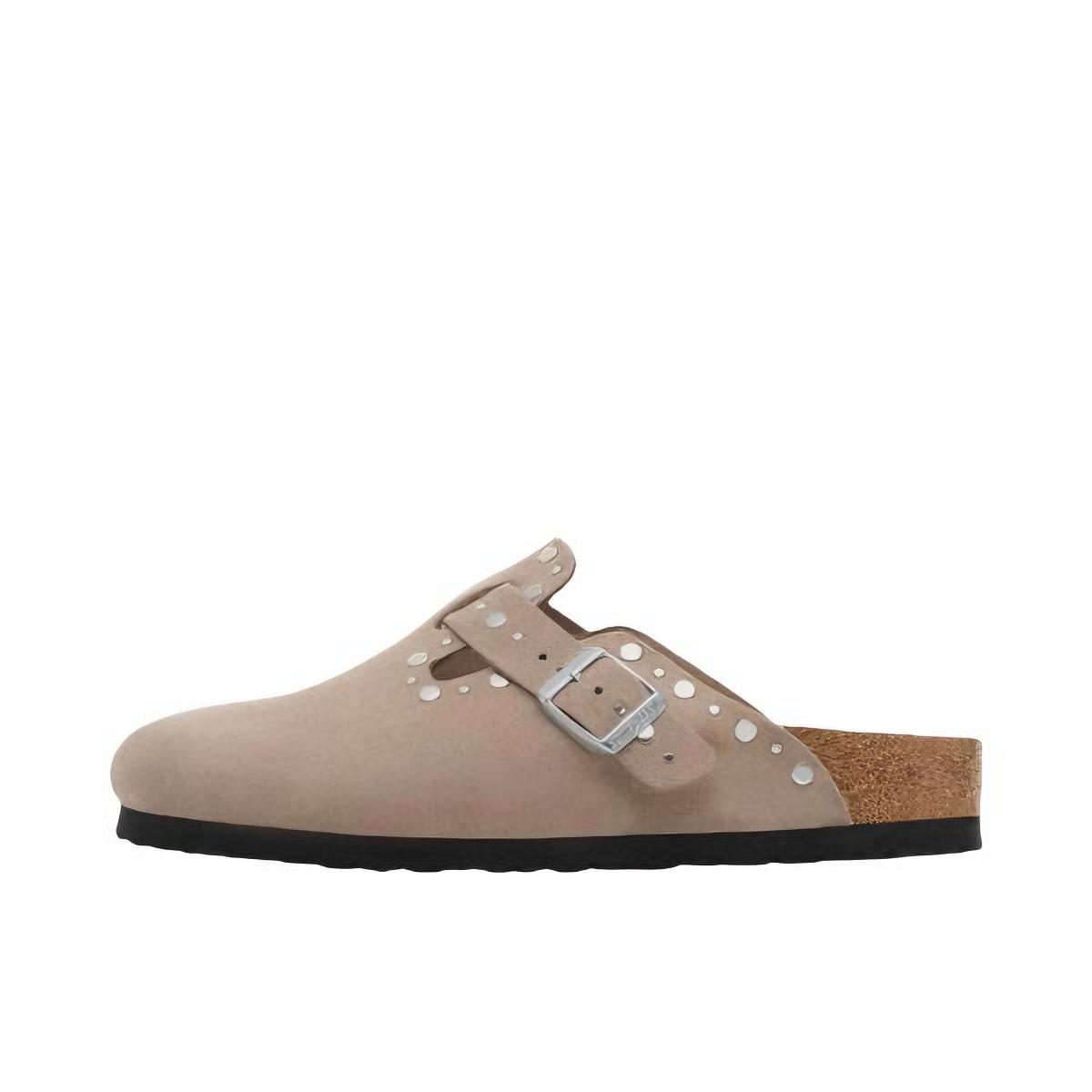 推荐商品：Birkenstock Boston系列 勃肯鞋 半拖鞋 防滑防磨包头软底搭扣秋冬绒面革牛皮软木 穆勒鞋一脚蹬 窄版/女款/沙色