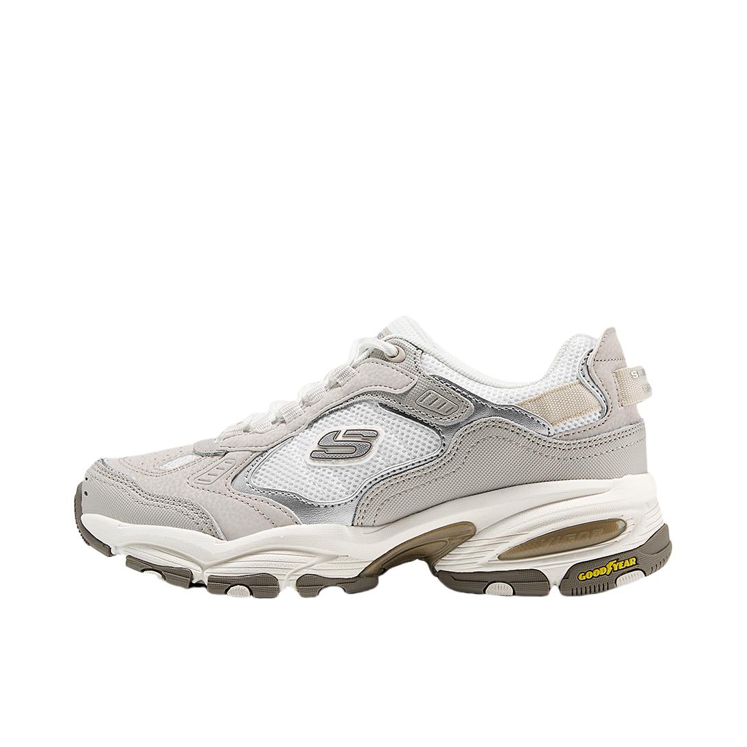 推荐商品：Skechers/斯凯奇  Vigor 3  老爹鞋 户外鞋  轻便减震透气耐磨厚底增高绑带拼接运动复古  女款/灰色/褐色/银色