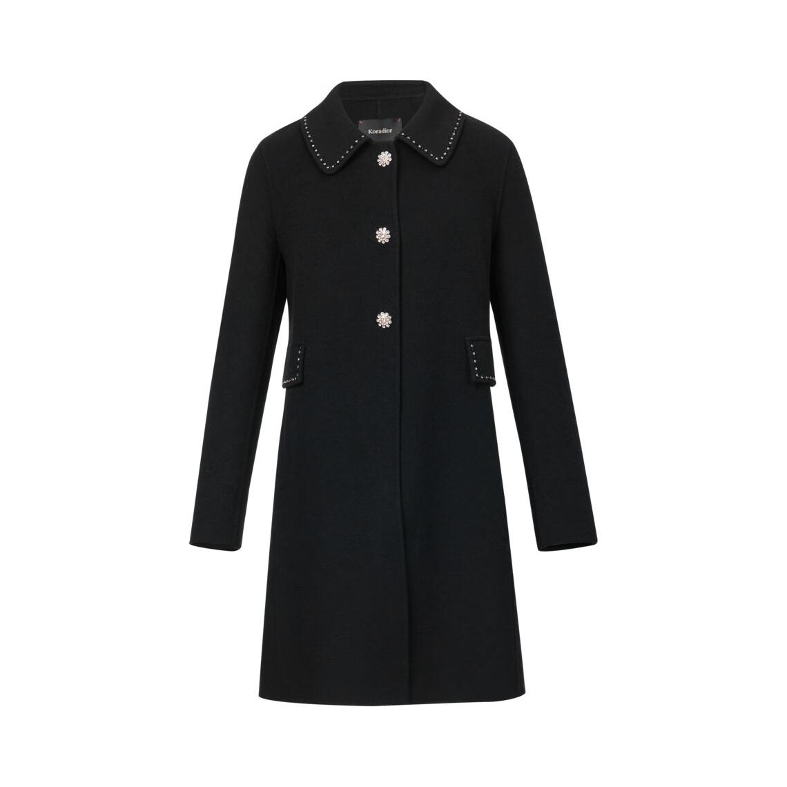 推荐商品：珂莱蒂尔  单排扣直筒西装领绵羊毛毛呢外套 女装 KL01117X1 黑