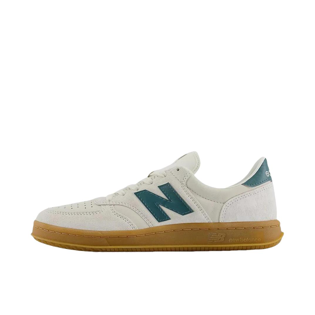 推荐商品：New Balance T500 防滑耐磨 舒适简约 复古 休闲百搭 板鞋 D宽/米色/白色
