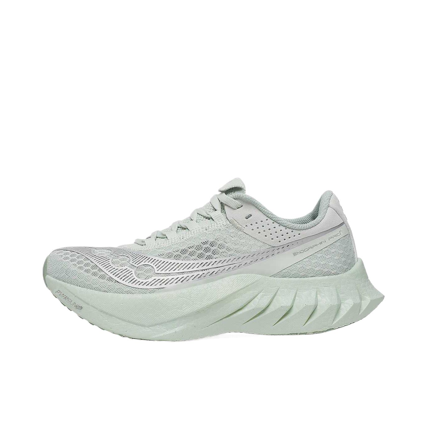 推荐商品：Saucony/索康尼 EndorphinPro 啡鹏4 碳板全掌 回弹 缓震 支撑 防滑耐磨 时尚复古 跑鞋 女款/浅绿色
