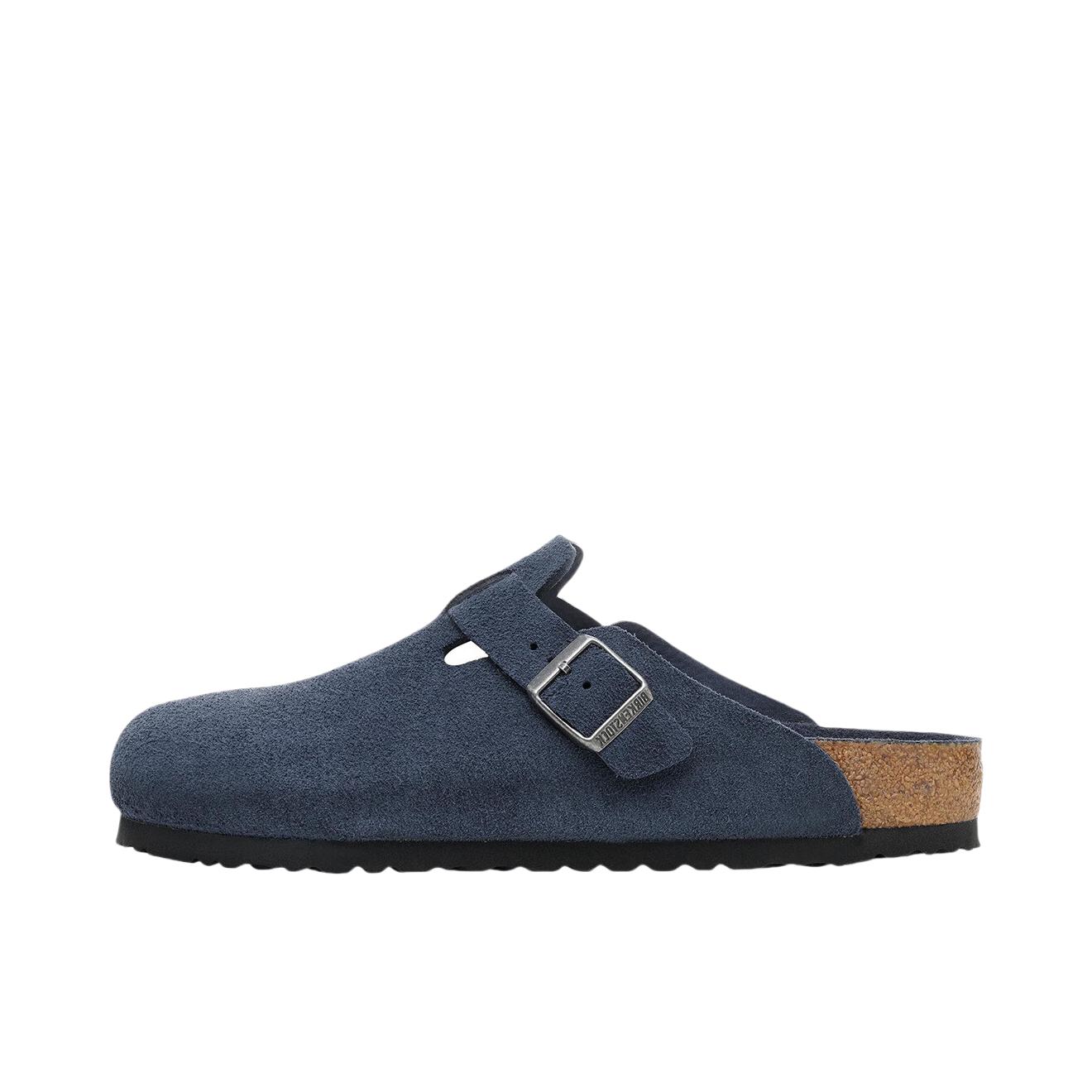 推荐商品：Birkenstock Boston系列 勃肯鞋 半拖鞋 防滑防磨包头软底搭扣秋冬绒面革牛皮软木 穆勒鞋一脚蹬 窄版/海军蓝
