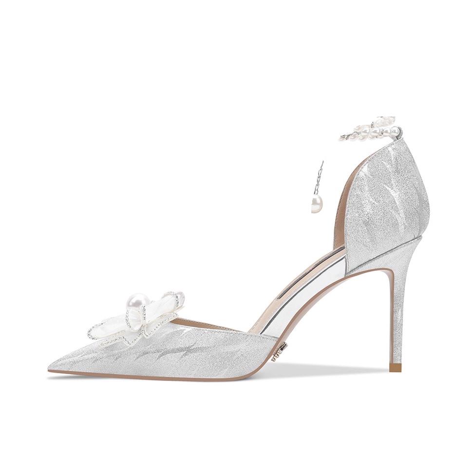 推荐商品：RoseMiranda 高跟鞋 法式细跟青年低帮 25TW118-9015YSSBG 蝴蝶结/8cm跟高/银色水波纹