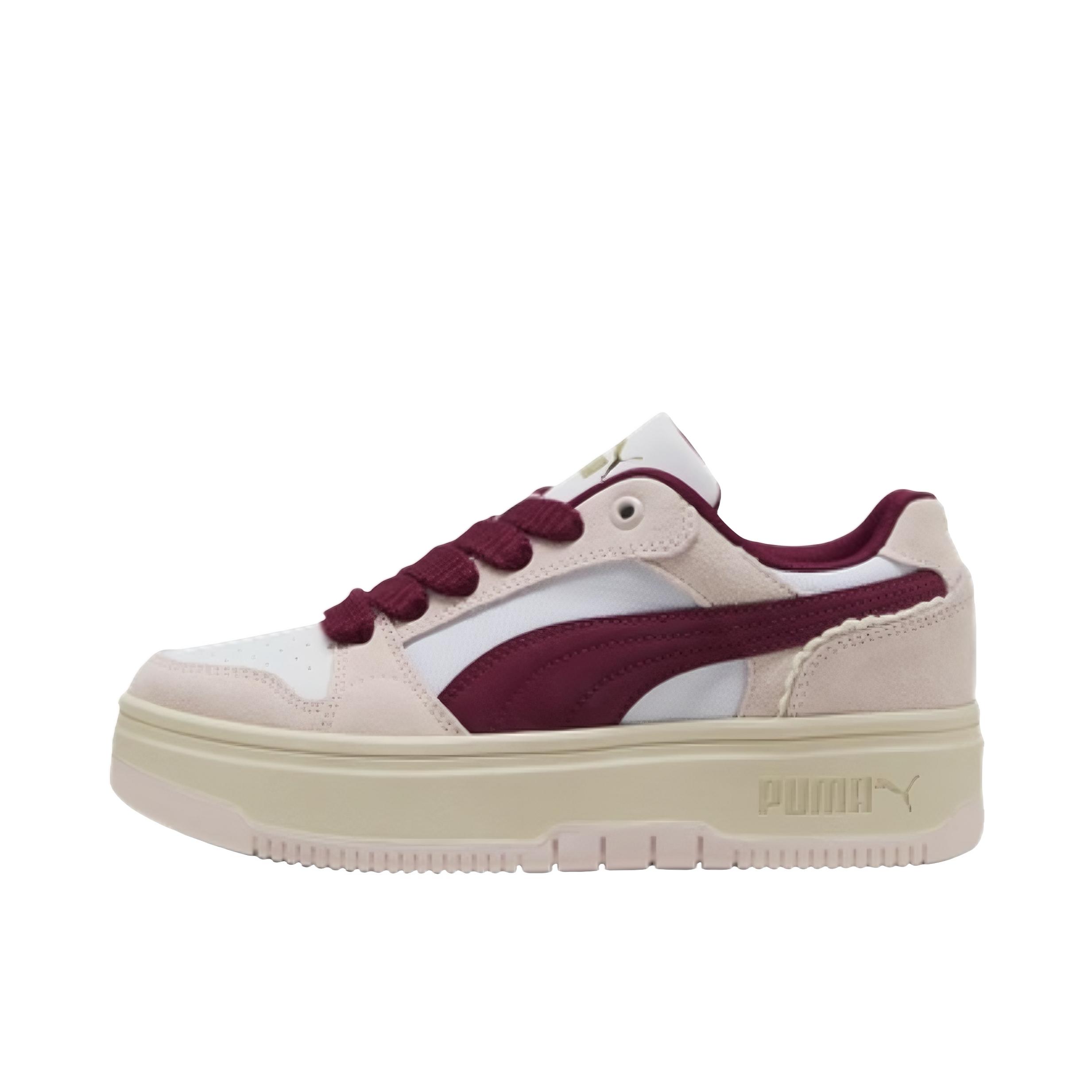 推荐商品：Puma/彪马 REBOUND FEMME LOW MEMOIRES 板鞋 透气复古增高厚底松糕鞋 白色/紫红色/粉色