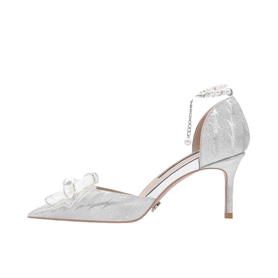 推荐商品：RoseMiranda 高跟鞋 法式细跟青年低帮 25TW118-9015YSSBG 蝴蝶结/6cm跟高/银色水波纹