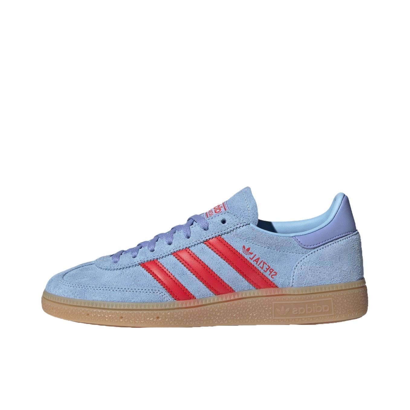推荐商品：adidas Originals Handball Spezial 薄底鞋 T头鞋 德训鞋 板鞋 简约百搭复古轻便防滑耐磨贴合圆头耐穿 亮光蓝/亮粉红荧光/荧光蓝
