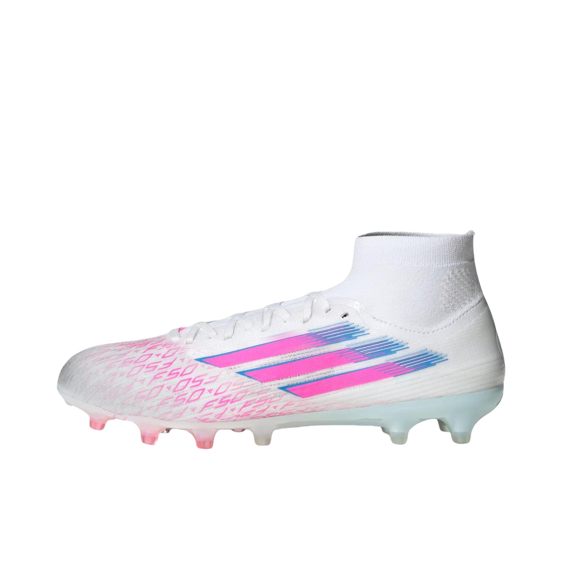推荐商品：adidas F50 Pro FG 次顶级 胶质长钉 硬天然草场 防滑耐磨 足球鞋 白色