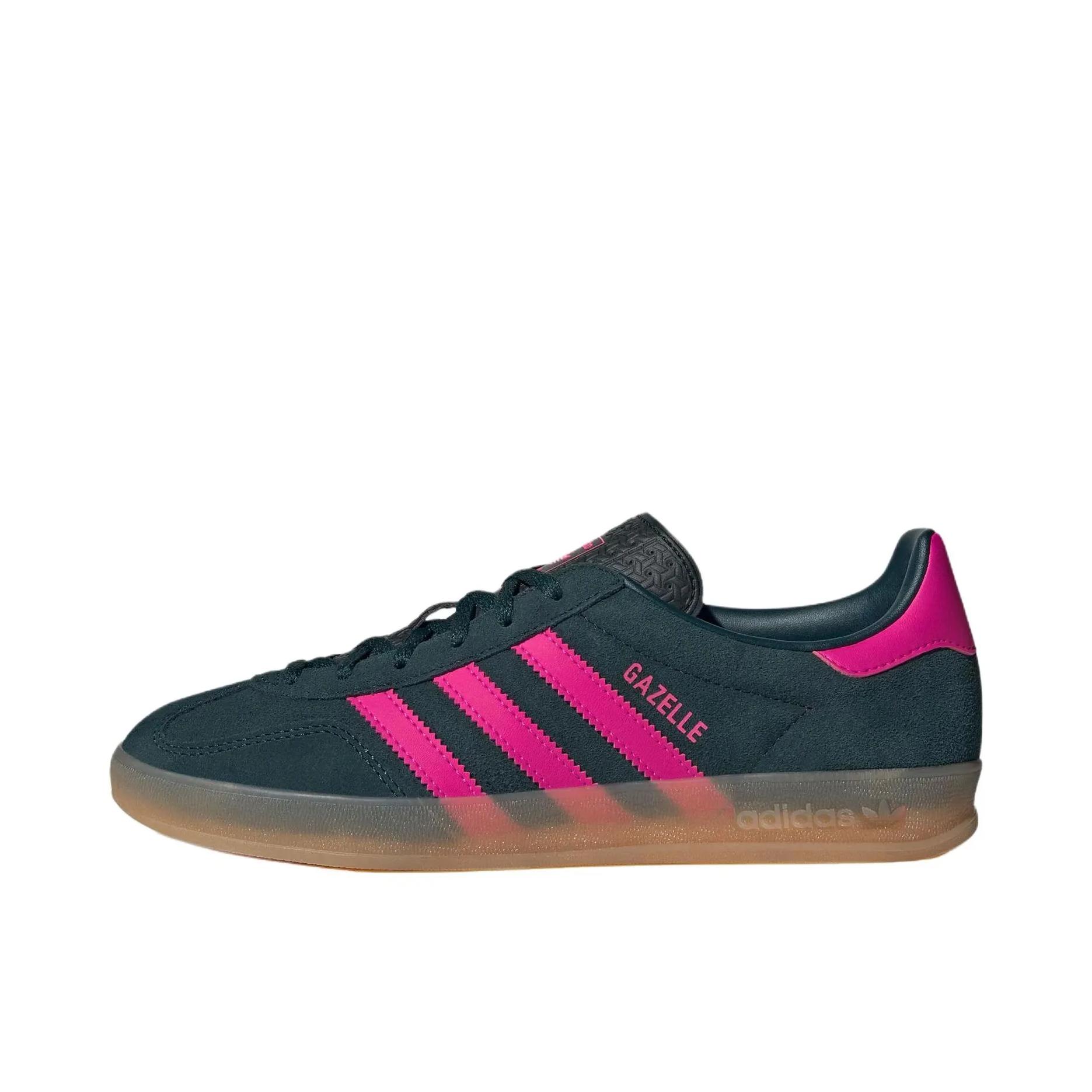 推荐商品：adidas Originals Gazelle Indoor T头鞋 德训鞋 板鞋 舒适缓震防滑耐磨绒面革复古 极光常春藤绿/亮粉色/树脂黄