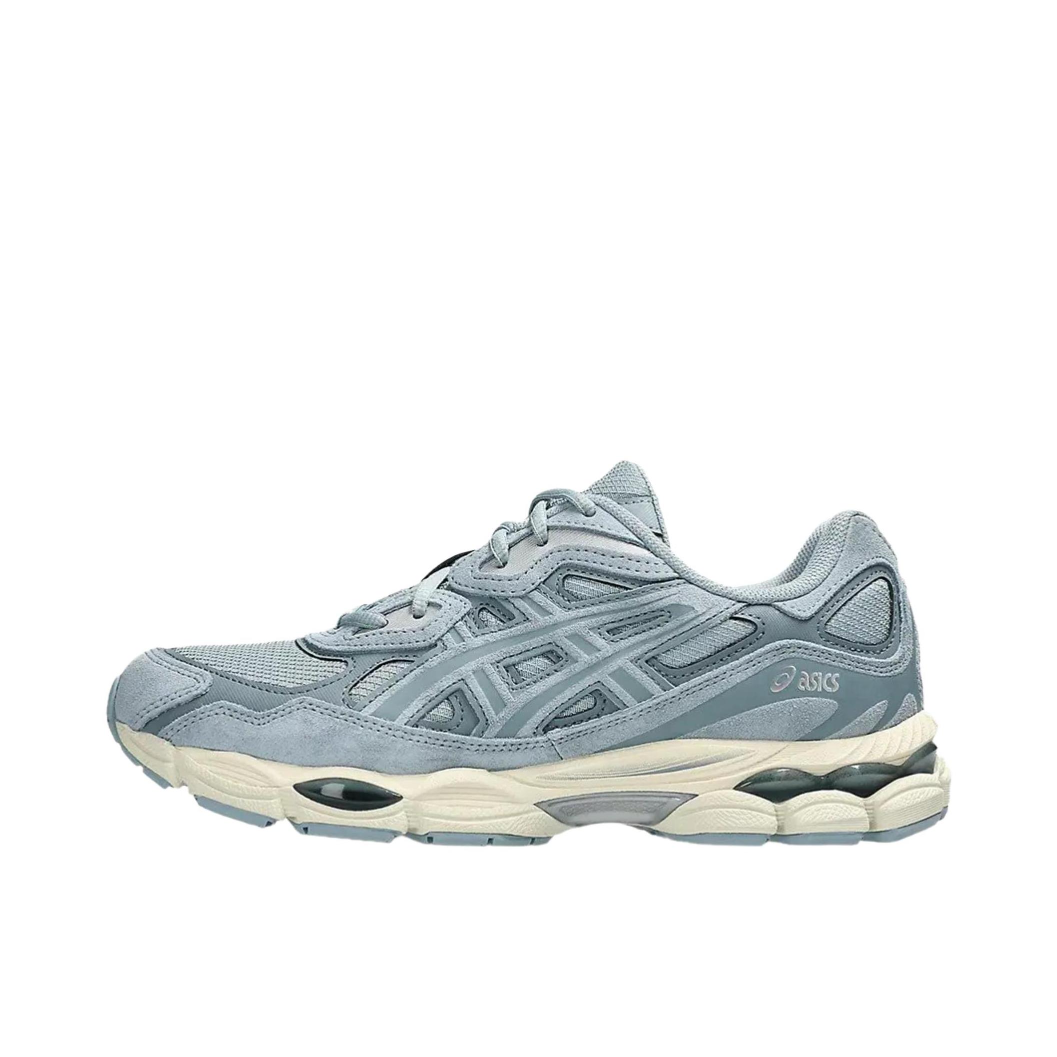 推荐商品：Asics/亚瑟士 Gel-NYC 跑鞋 圆头缓震防滑耐磨机能风复古潮流织物合成革贴合支撑耐穿 灰色/纯白色
