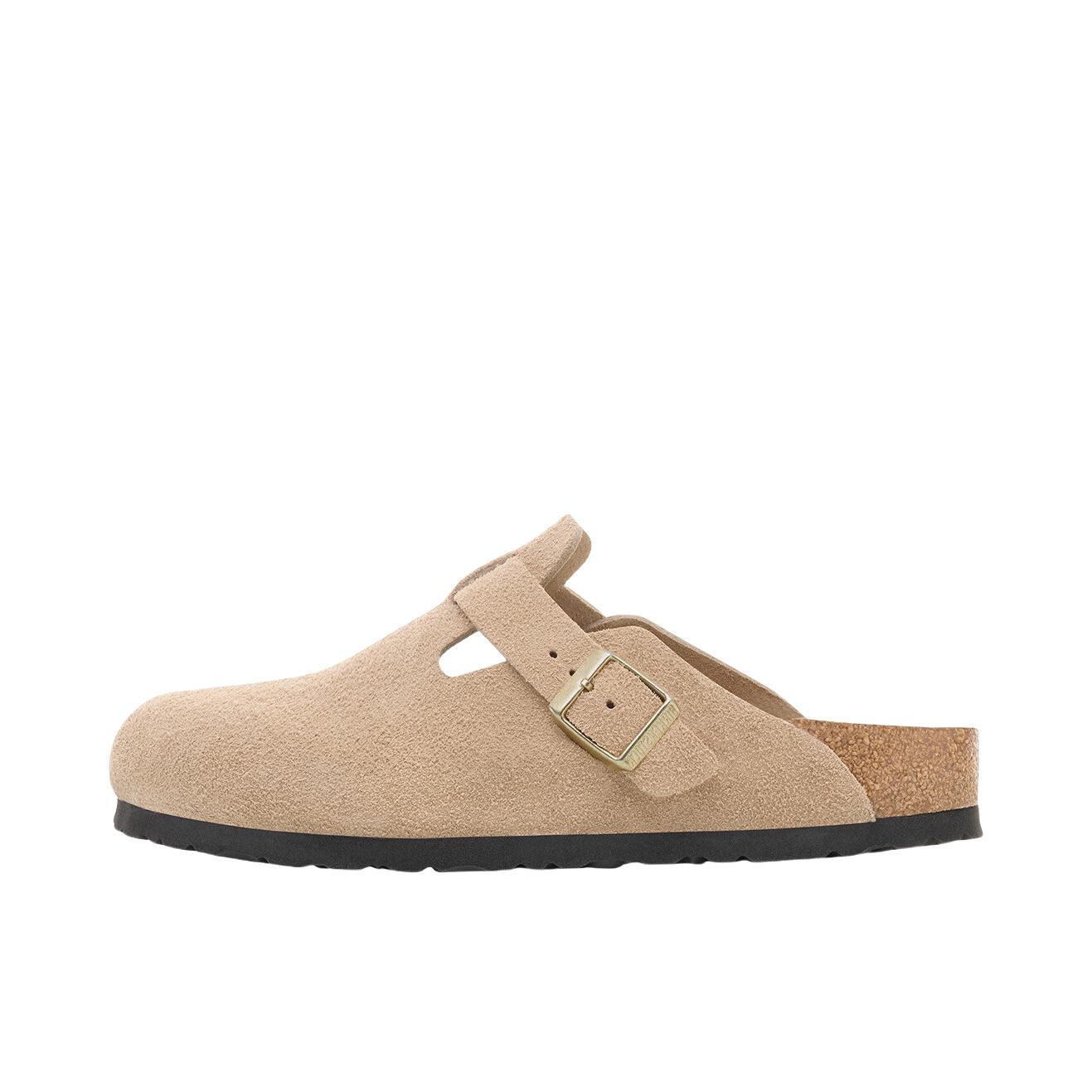 推荐商品：Birkenstock Boston系列 勃肯鞋 半拖鞋 防滑防磨包头软底搭扣秋冬绒面革牛皮软木 穆勒鞋一脚蹬 窄版/女款/浅沙色