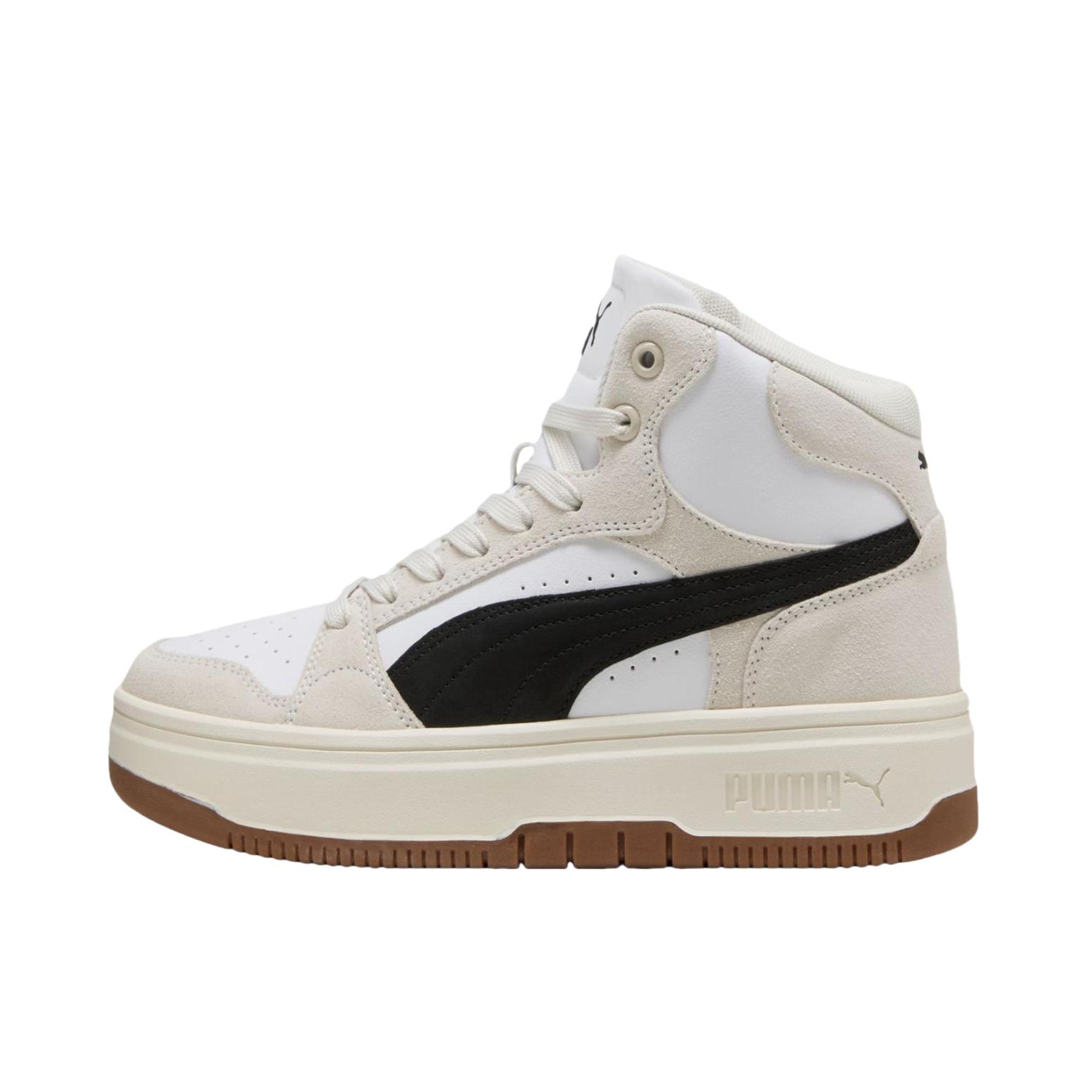 推荐商品：Puma/彪马 REBOUND Femme 板鞋 百搭耐磨支撑中帮复古厚底鞋 白色/黑色