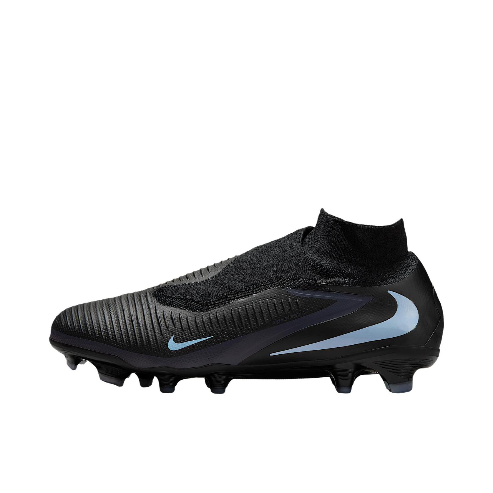 推荐商品：Nike 暗煞 Phantom 6 Pro FG 足球鞋 次顶级胶质长钉硬草地 黑色/浅蓝色