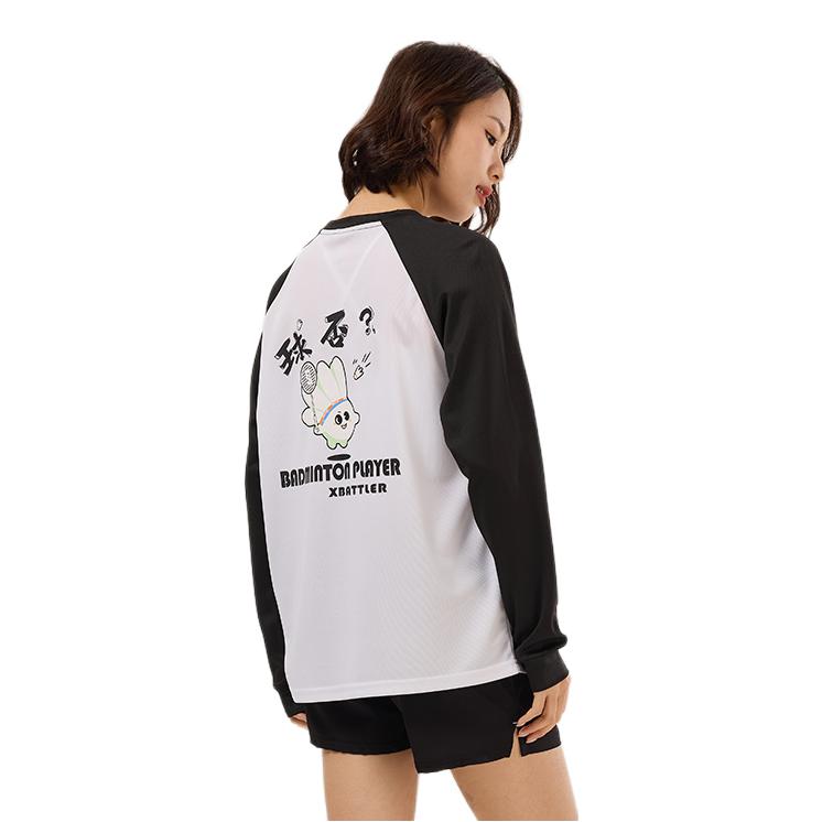 推荐商品：上阵 透气速干拼色长袖羽毛球服 S42C664 黑