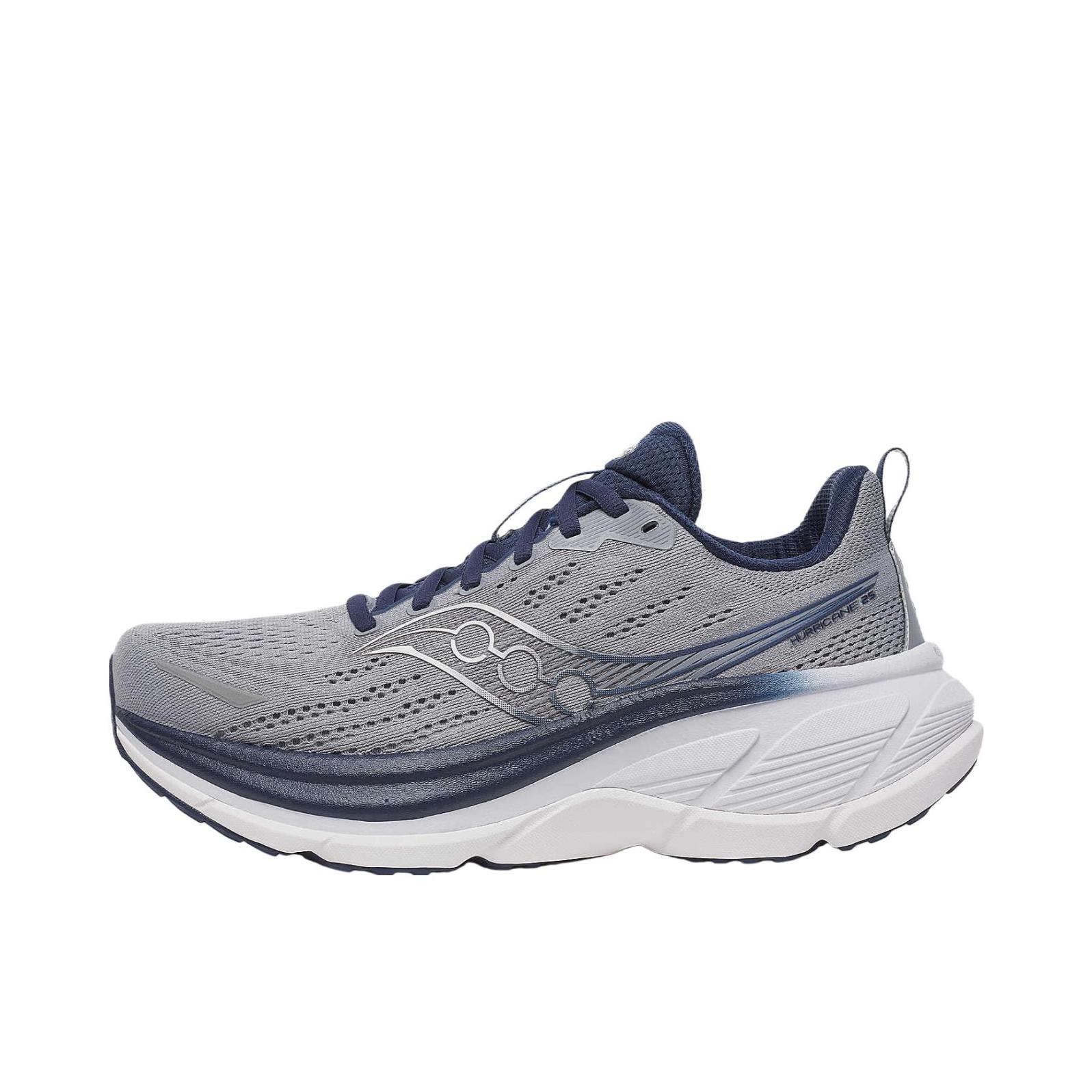 推荐商品：Saucony/索康尼 Hurricane 飓风 25 跑鞋 柔软减震支撑轻便旗舰级美观回弹稳定越野 灰色/蓝色