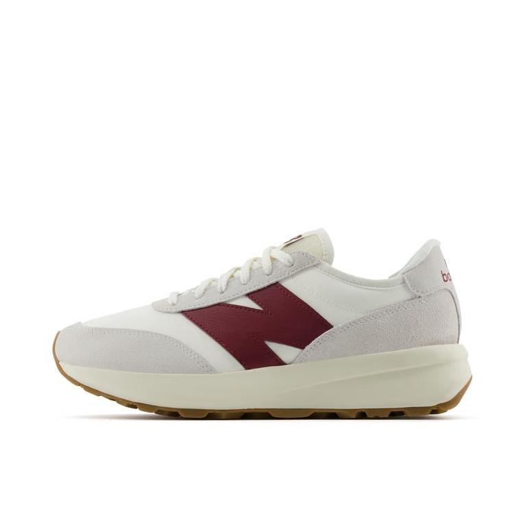 推荐商品：New Balance 370 复古百搭 时尚潮流 舒适减震 防滑耐磨 增高 运动休闲鞋 米白色/浅灰色/红色