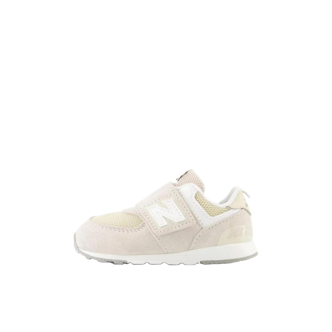 推荐商品：New Balance 574 网面透气 防滑耐磨 减震回弹 轻便舒适 复古 魔术贴 防踢 拼接 运动鞋儿童 婴童/灰白色/浅米色 