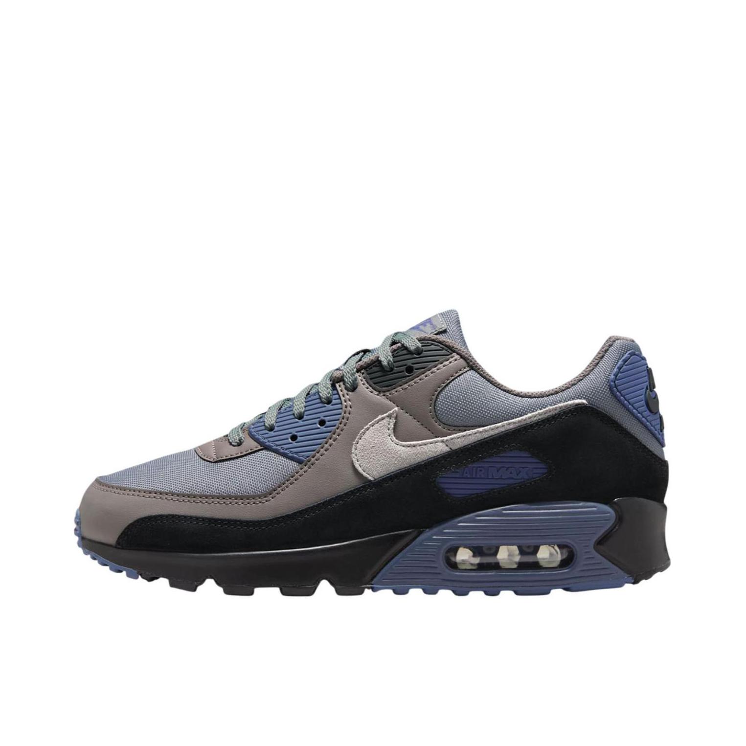 推荐商品：Nike Air Max 90 跑鞋 气垫合成革缓震透气复古增高圆头贴合拼接 灰色/浅蓝色