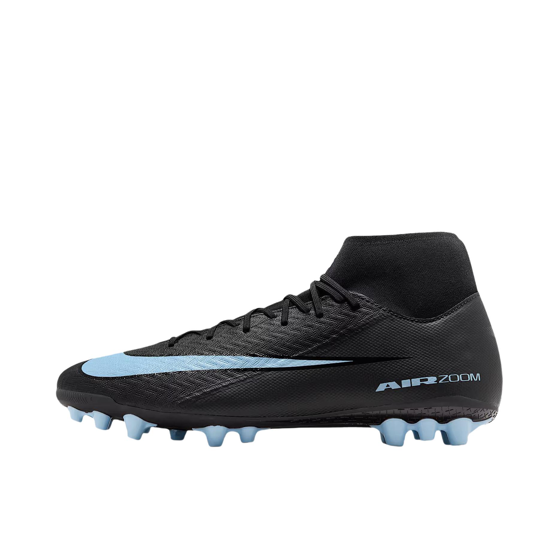 推荐商品：Nike Mercurial Superfly 10 Academy AG 中端 胶质短钉 人工草场 防滑耐磨 足球鞋 黑色/蓝色