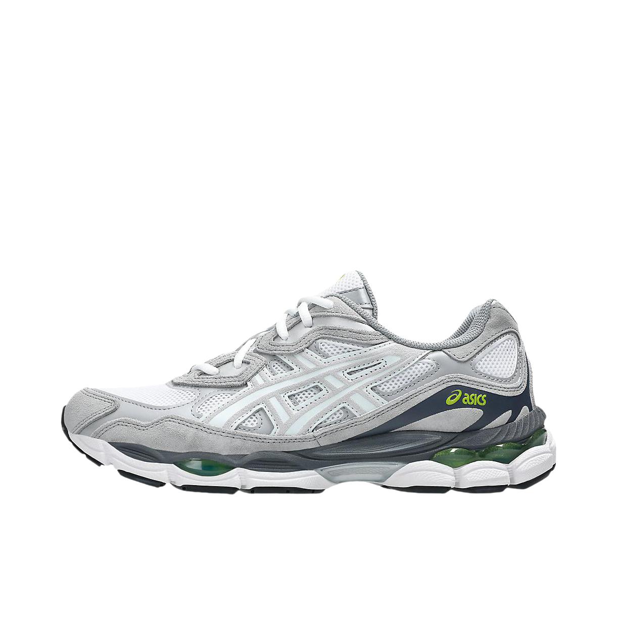 推荐商品：Asics/亚瑟士 Gel-NYC 跑鞋 圆头缓震防滑耐磨机能风复古潮流织物合成革贴合支撑耐穿 灰色/雪白色