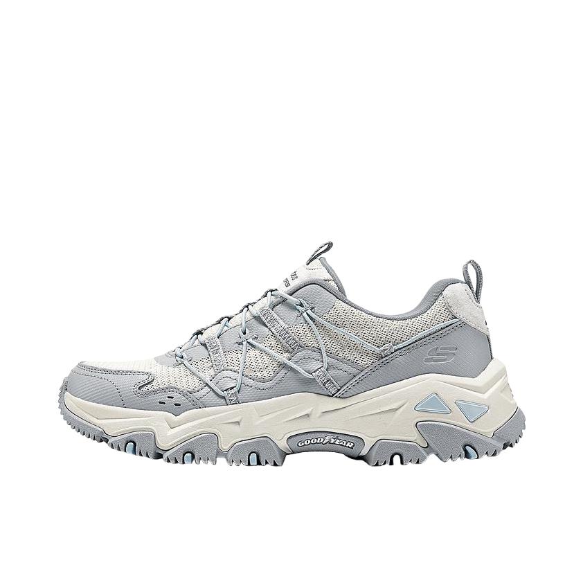 推荐商品：Skechers/斯凯奇  云屿  舒适减震 防滑耐磨 百搭复古  厚底鞋 徒步鞋 户外鞋 女款/灰色/蓝色