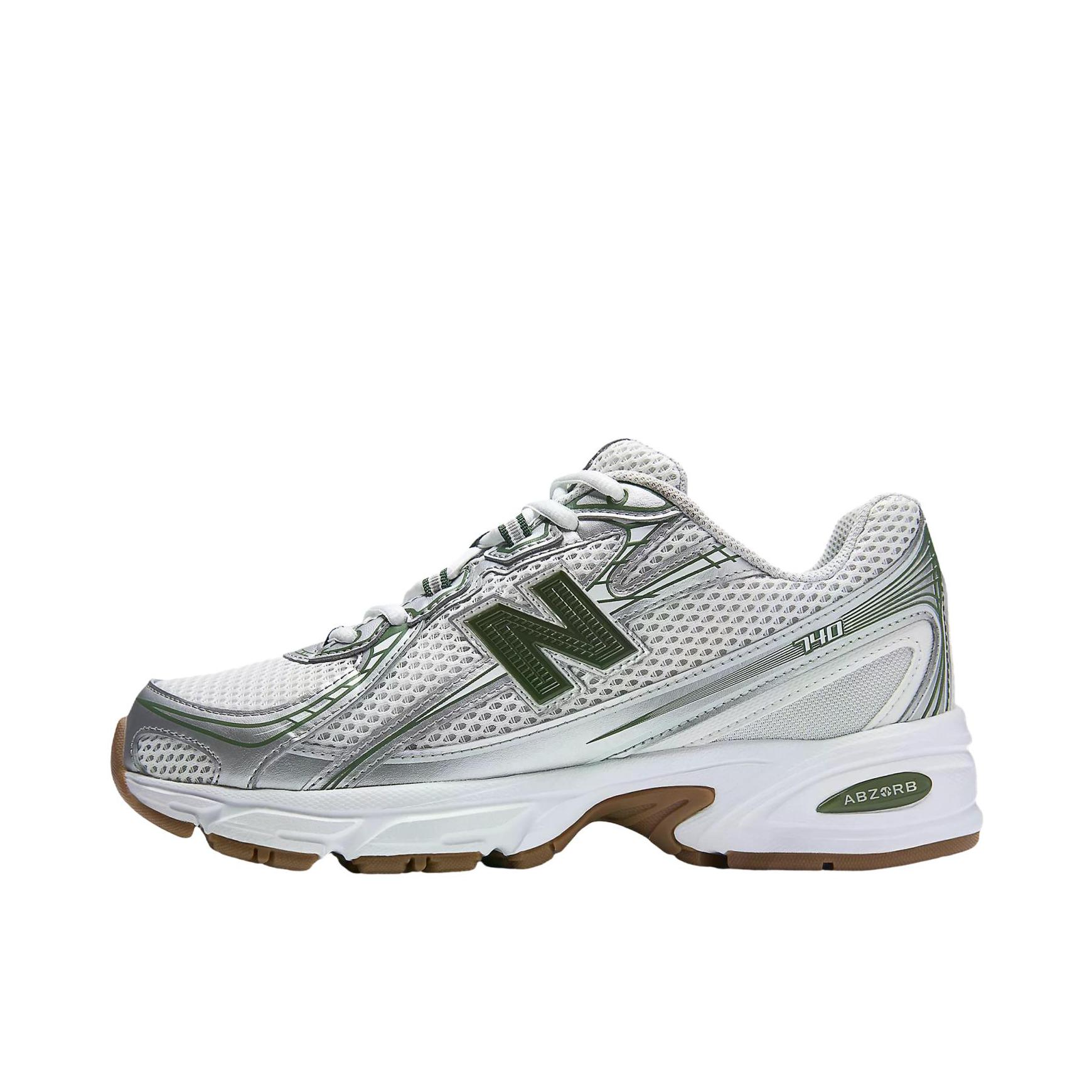 推荐商品：New Balance 740 跑鞋 增高防滑耐磨透气低帮系带拼接圆头千禧风贴合支撑耐穿 D宽/银色/绿色