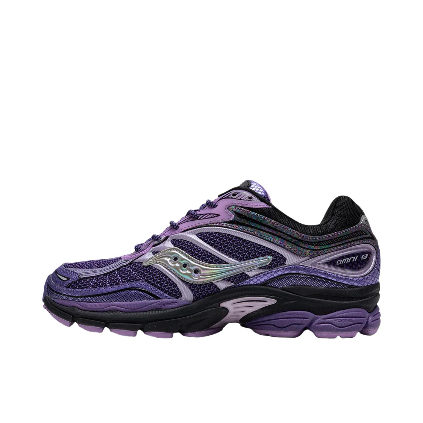 推荐商品：Saucony/索康尼 ProGrid Omni 全擎 9 防滑耐磨 舒适透气 支撑 缓震轻便 低帮 圆头 复古潮流 跑鞋 紫色/黑色