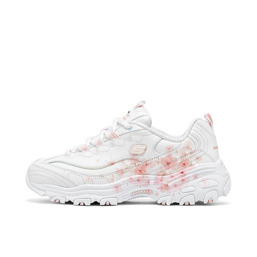推荐商品：Skechers/斯凯奇 D'Lites 1.0 奶茶熊 熊猫鞋 老爹鞋 闪穿鞋 厚底增高复古缓震百搭 女款/花卉/白色/粉色