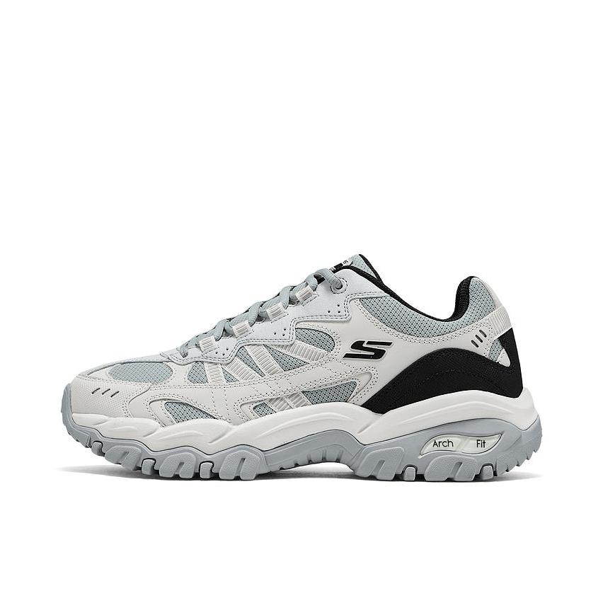 推荐商品：Skechers/斯凯奇 醒山2.0 户外鞋 登山鞋 徒步鞋 越野跑鞋 抓地耐磨休闲厚底 浅灰色