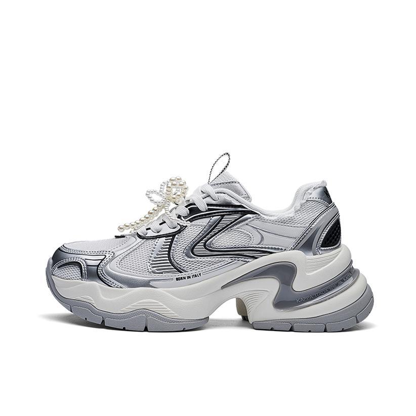 推荐商品：Kappa  防滑耐磨 厚底增高 软底  老爹鞋  K0F45MC53 女款/经典白/银色