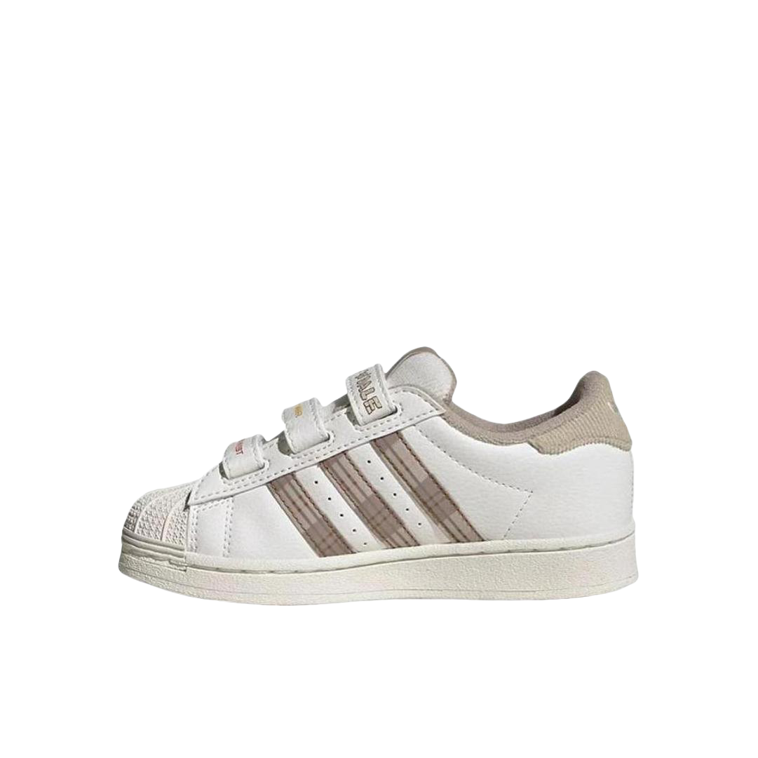推荐商品：adidas Originals Superstar 贝壳头 魔术贴 板鞋儿童 小童/亮白/矾土棕/汉玉白