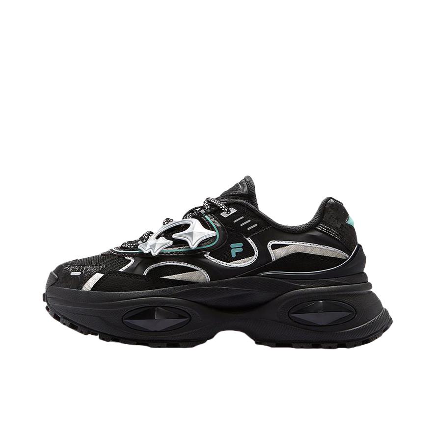推荐商品：【赵露思同款】FILA/斐乐 Bianco 3 硬糖3 厚底防水 防滑耐磨 系带增高 老爹鞋 女款/黑色/太空银