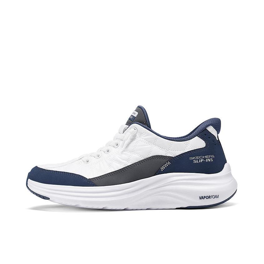 推荐商品：Skechers/斯凯奇 Slip ins 圆头 舒适支撑 防滑耐磨 缓震 复古百搭 一脚蹬 运动休闲鞋 女款/白色/海军蓝