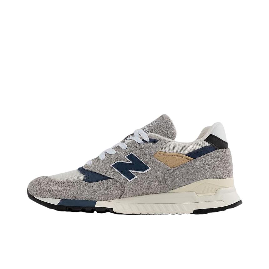 推荐商品：New Balance 998 跑鞋 复古慢跑织物网布舒适减震支撑低帮圆头 灰色/海军蓝