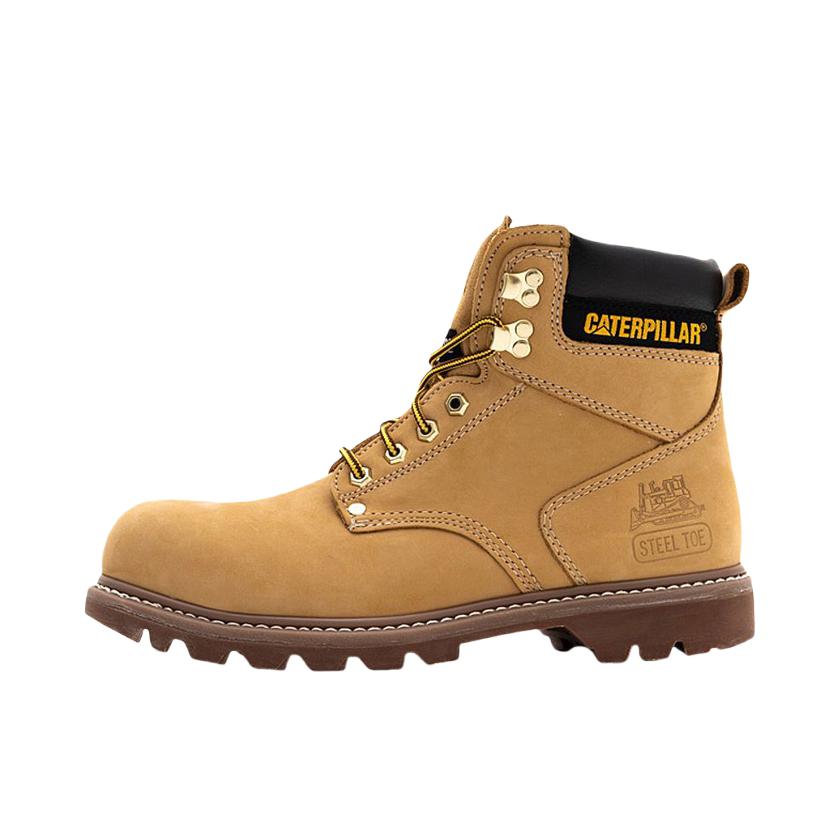推荐商品：Cat Stockton  牛皮革 圆头 减震 防滑耐磨 透气 潮奢 增高 短筒  大黄靴 工装靴 马丁靴 棕黄色