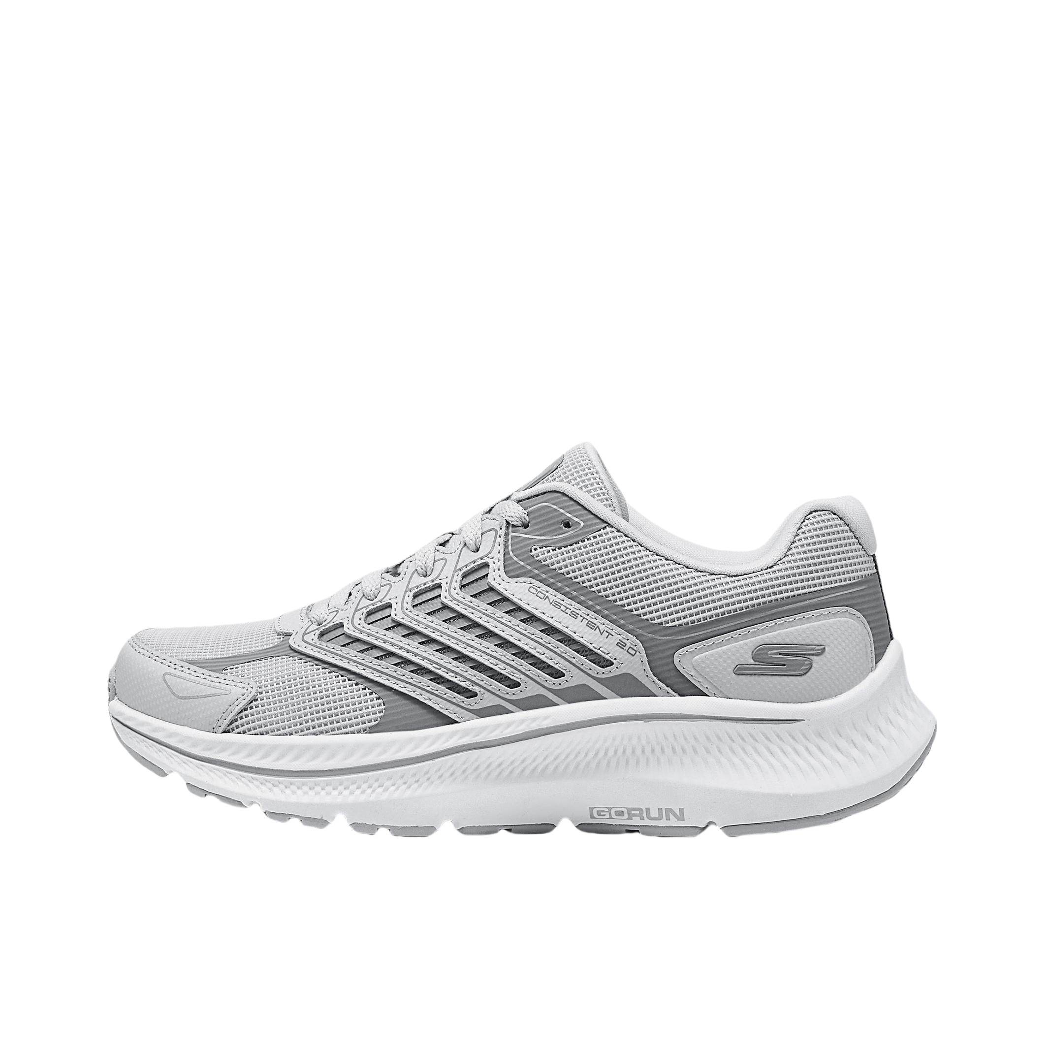 推荐商品：Skechers/斯凯奇 缓震回弹 防滑耐磨 网面透气 轻质支撑 休闲运动 绑带 跑鞋 220867 女款/浅灰色
