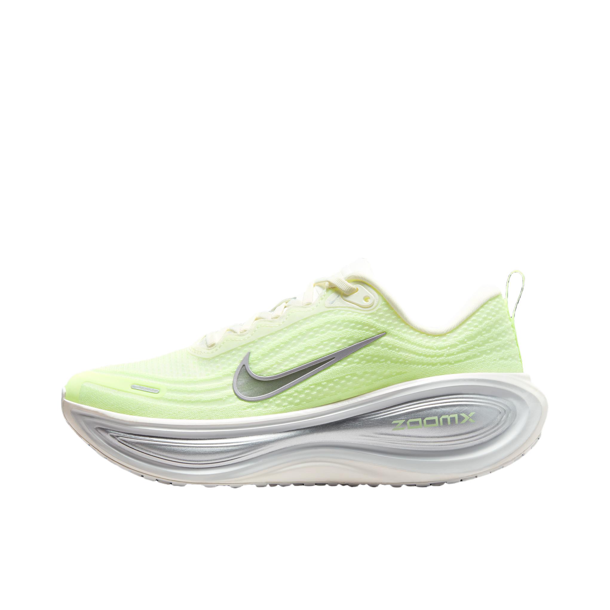 推荐商品：Nike Vomero 18 跑鞋 减震防滑低帮厚底训练轻便短跑贴合防水 女款/帆白色/金属银/微黄绿/白金色/足球灰
