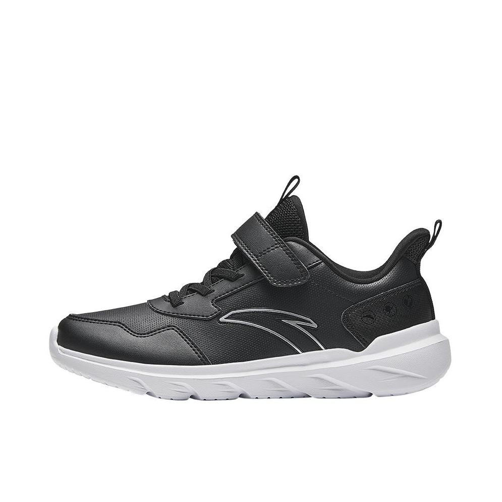 推荐商品：安踏 元气 运动鞋儿童 缓震软弹网面透气轻便软底 大童/革面/黑色/安踏白