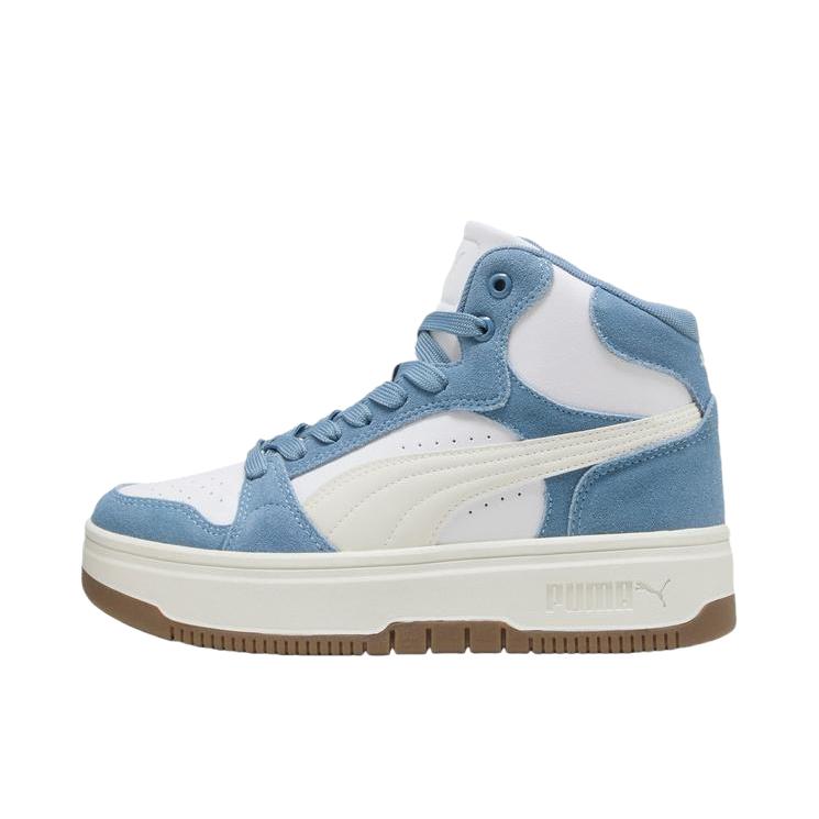 推荐商品：Puma/彪马 REBOUND Femme 板鞋 百搭耐磨支撑中帮复古厚底鞋 白色/米白色/天蓝色