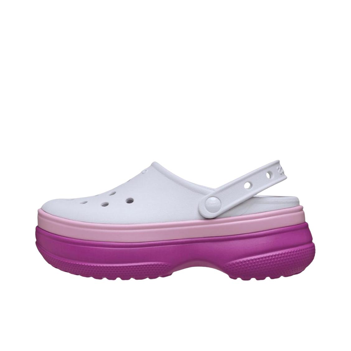 推荐商品：Crocs/卡骆驰 Stomp Clog 舒适百搭 轻便耐磨 增高包头 沙滩 圆头 外穿 一脚蹬 涉水 雪屋 套脚 洞洞鞋 拖鞋 女款/白色/紫色
