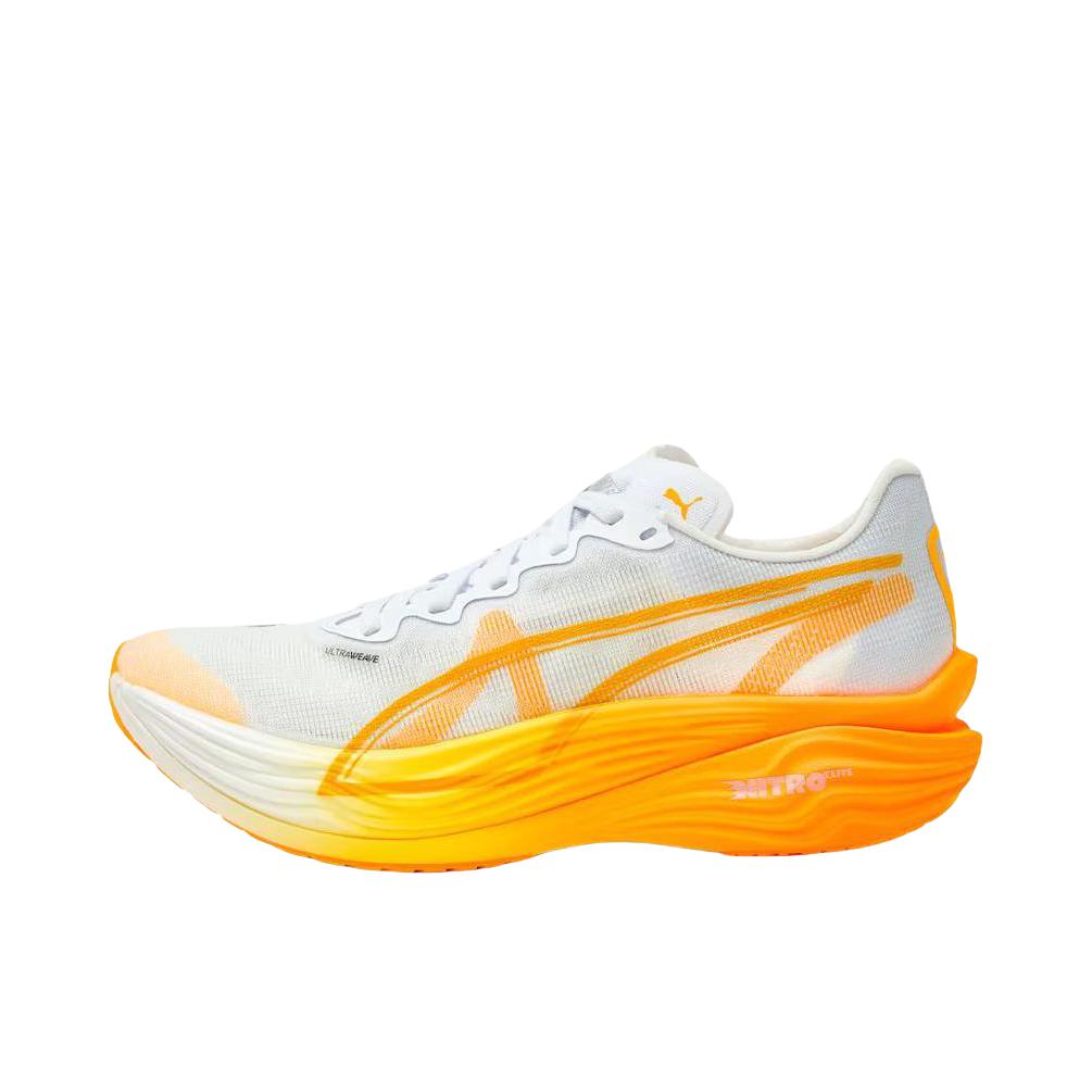 推荐商品：Puma/彪马 Deviate Nitro Elite 3 彪破精英 碳板 缓震回弹 舒适透气 防滑耐磨 健步 跑鞋 女款/白色/橙色