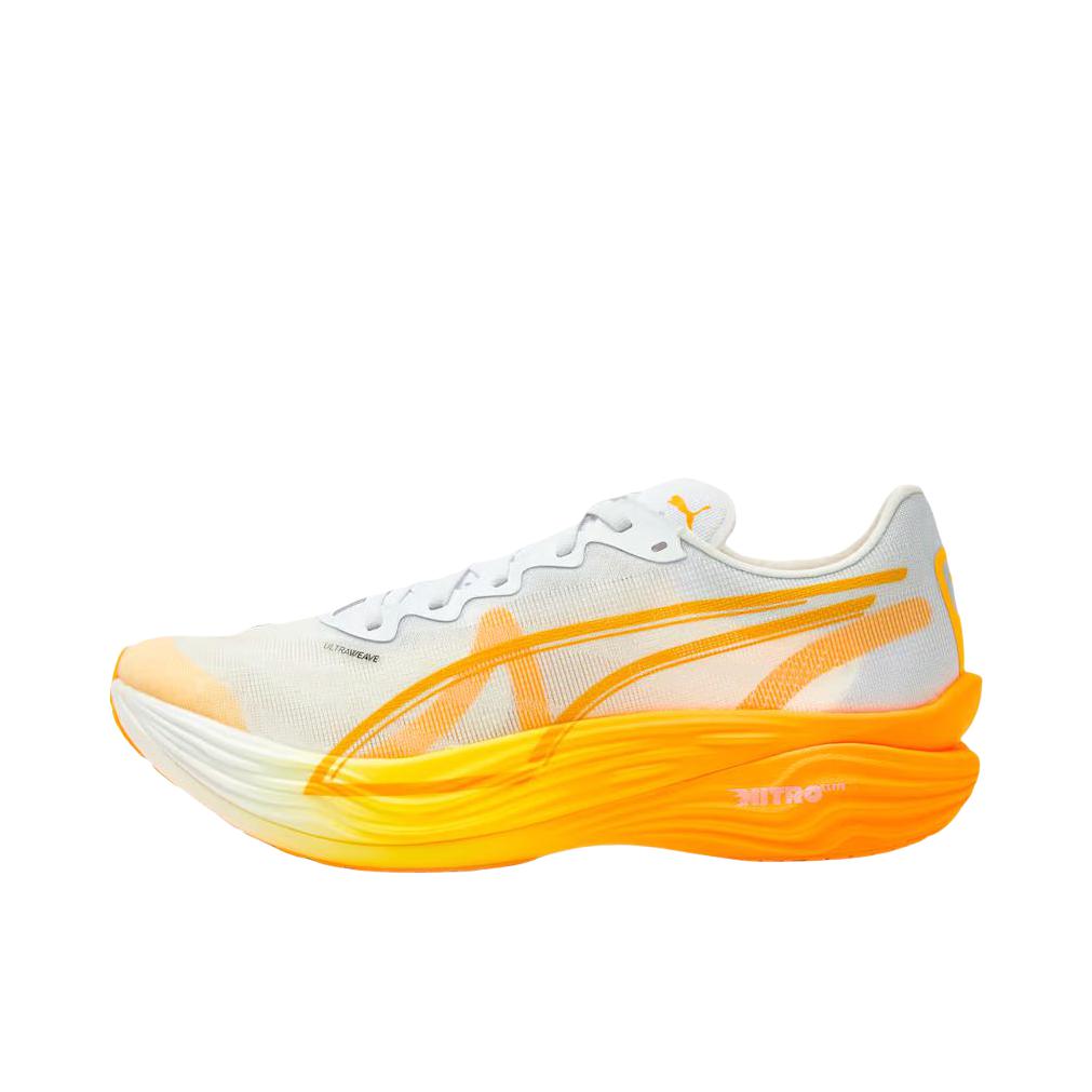 推荐商品：Puma/彪马 Deviate Nitro Elite 3 彪破精英 碳板 缓震回弹 舒适透气 防滑耐磨 健步 跑鞋 男款/白色/橙色